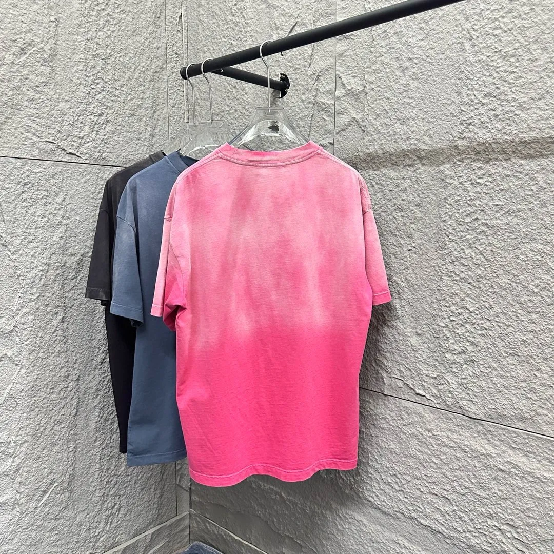 🅿️200 CH Croix Heart 2025 Summer New Style Heavy Acid Washing Gradient Distressing Chest Logo Classic Embroidery Customized Fabric Short Sleeve T-shirt Unisex Size: S M L